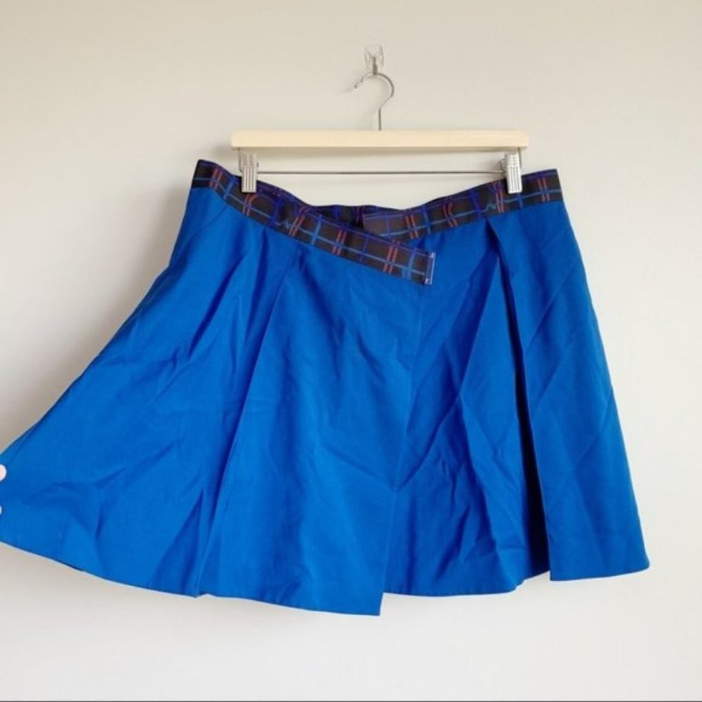Kenzo Paris Womens Pleated Wool Blue Pleated Asymmetric Mini Skirt FR 44 US 12
